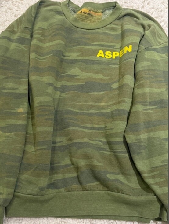 Aviator Nation Tops - Aviator Nation PRE-OWNED Aspen Green Camo Crewneck Sweatshirt with Yellow Logo
